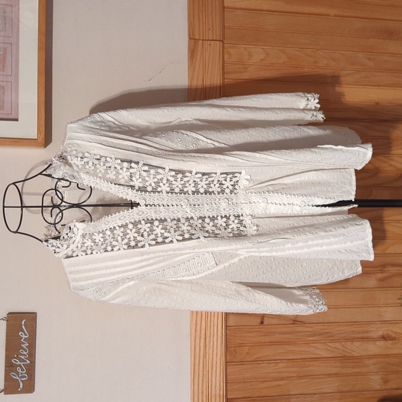 Bohemian Lace Crochet Top Blouse White Beach Pool Women's Size XL Gorgeous NICE - Picture 2 of 12
